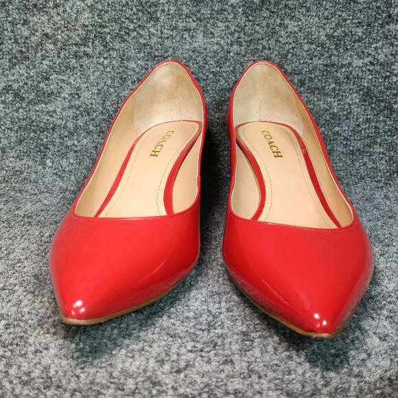 Coach Red Patent Leather Heels Women Size 11 Pointed Toe Low Heel - Picture 7 of 9